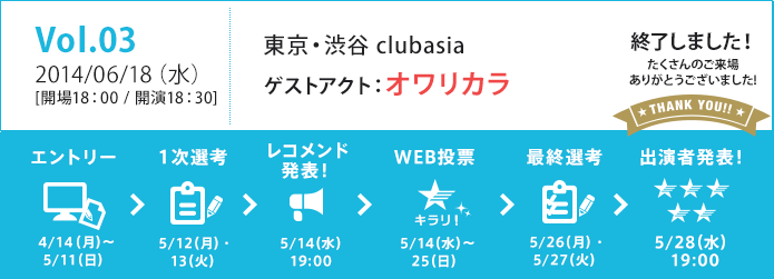 Vol.03 東京・渋谷 clubasia 2014/06/18（水）